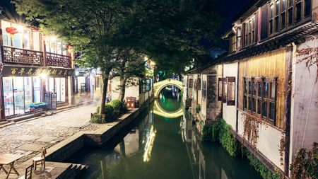 Night view of Zhouzhuangのeditorial素材