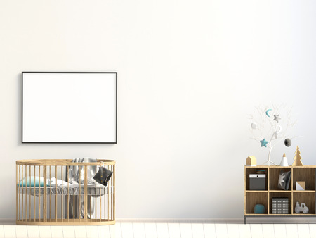 Interior of the childroom. sleeping place. 3d illustration. Mock up posterの写真素材