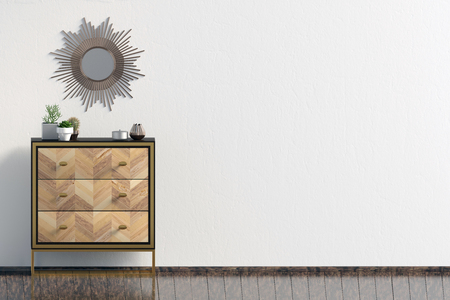 Modern interior with dresser.Wall mock up. 3d illustration.の写真素材
