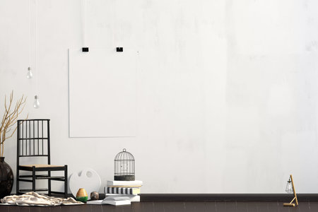 Interior design in contemporary style. Mock up poster. 3D illustration.