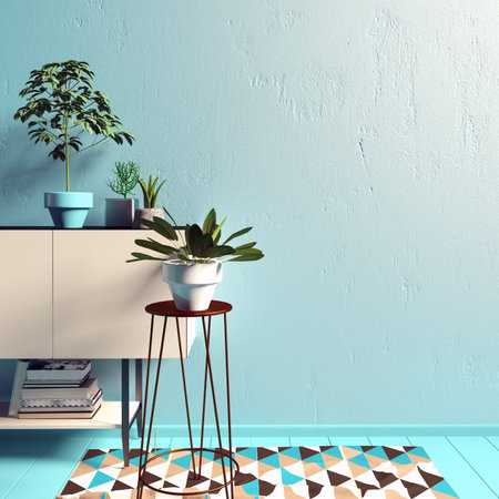 Mock up wall in interior with dining area. living room modern style. 3d illustration