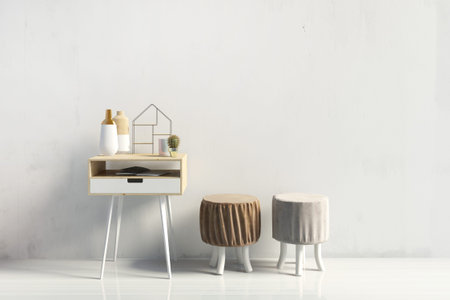 Iinterior design in contemporary style. Mock up wall. 3D illustration.の写真素材