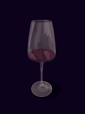 Wineglass with red wine is drawn to realism. Isolated object on the dark background.のイラスト素材