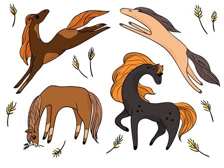 Horse vector illustration hand drawn cute farm animalsのイラスト素材