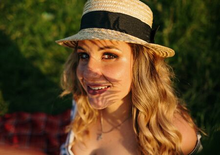 girl on the nature sunの写真素材