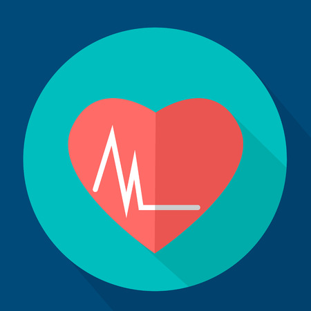 Vector heart icon flat on a blue background. Heart with flat designed with long Shadow. Vector icons in flat design on the theme sport.  Vector fitness icon. Flat Style Icon with Long Shadow.のイラスト素材