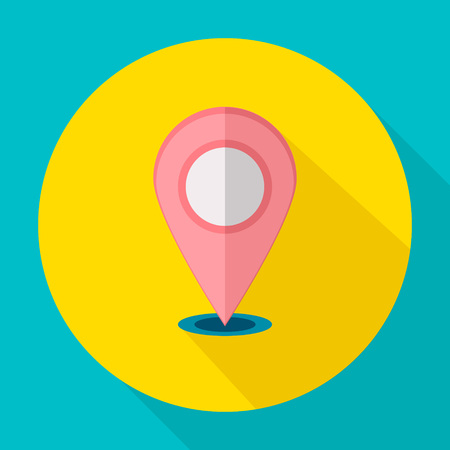 Pinpoint icon flat design. Vector icons in flat design on the theme sport.  Vector fitness icon. Flat Style Icon with Long Shadow. Flat map pin icon for websiteのイラスト素材