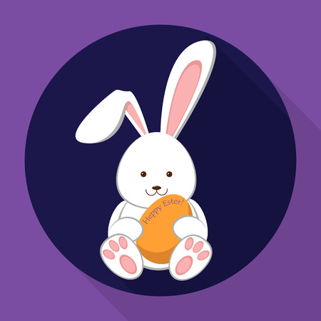 Vector Icon Easter Bunny. Easter rabbit holding an egg. Flat illustration. Vector illustration.のイラスト素材