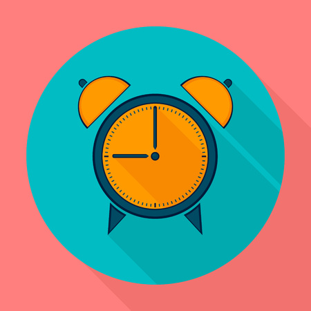 Alarm clock icon flat design. Clock silhouette. Vector icons in flat design on the theme sport.  Vector fitness icon. Flat Style Icon with Long Shadow. Web site page and mobile app design element.のイラスト素材