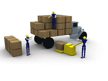 3d Workers Loading A Truckの写真素材