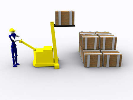 3d Worker With A Forkliftの写真素材
