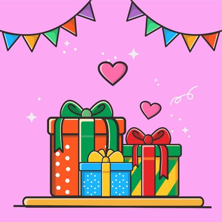 Set Gifts boxes and heart presents colors vectorのイラスト素材