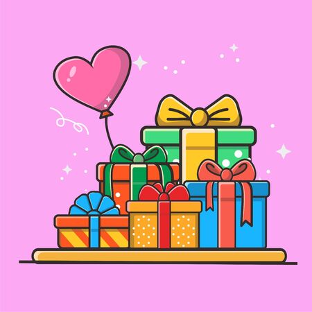 Set of gifts boxes and heart ballon presents colors vectorのイラスト素材