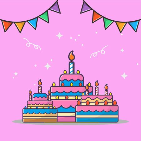 Vector illustration of birthday delicious cake with triangel flagのイラスト素材