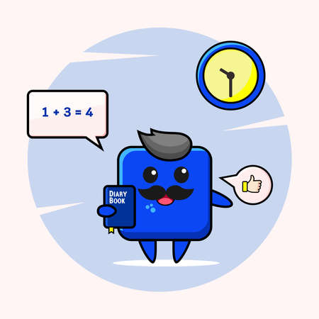 Blue square vector of an authoritative male teacher with clock and diaryのイラスト素材