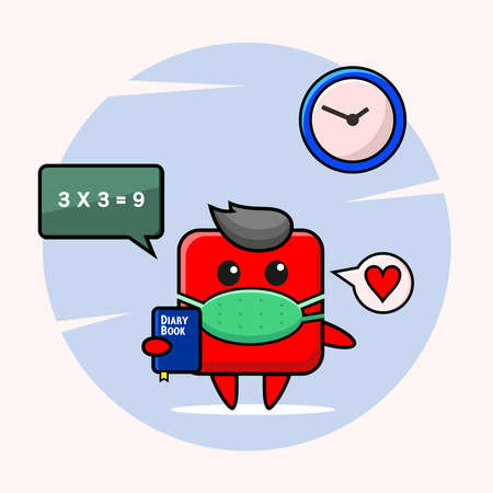 Red square shape with wall clock and diaryのイラスト素材