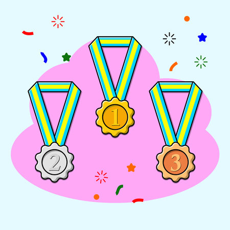 Award medals with blue and yellow ribbon Vectorのイラスト素材