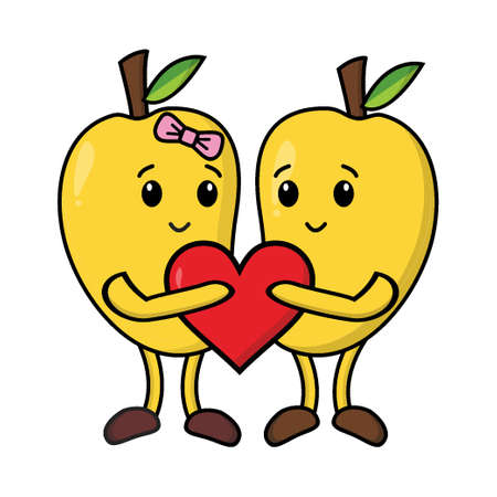 two yellow mango cartoons in loveのイラスト素材