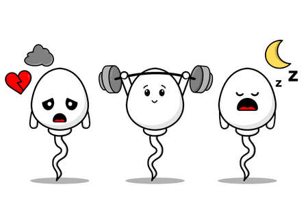 Set Cartoon Sperm with various emotions poseのイラスト素材