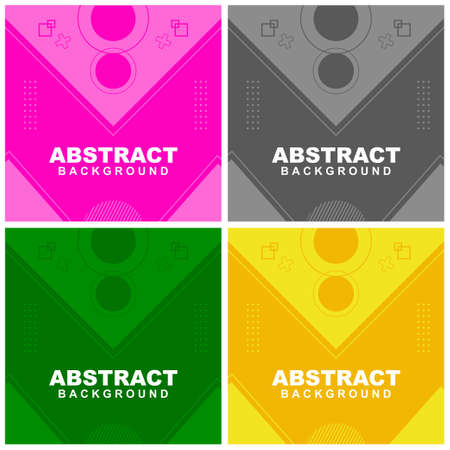 Set Illustration Vector of abstract background in pink, grey, green, and orange gradient color with stripe circle and plus circle element. Good to use for banner, social media templateのイラスト素材