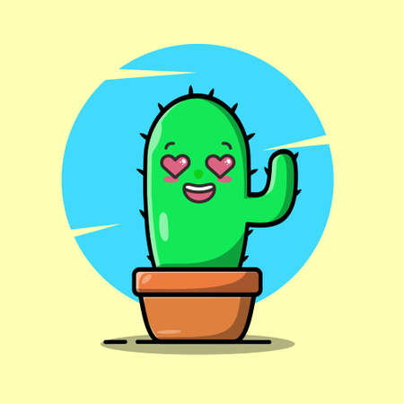 Vector cartoon illustrations of green cactus with happy emotions. Funny emotions character collection for kids. Fantasy characters.のイラスト素材
