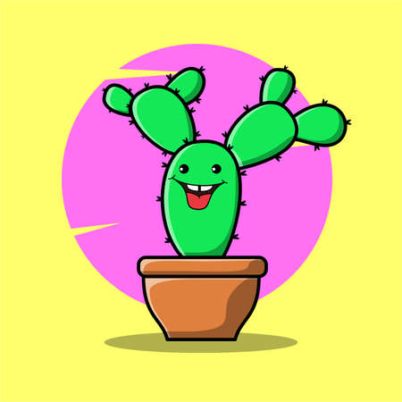 Vector cartoon illustrations of green cactus with happy emotions. Funny emotions character collection for kids. Fantasy characters.のイラスト素材