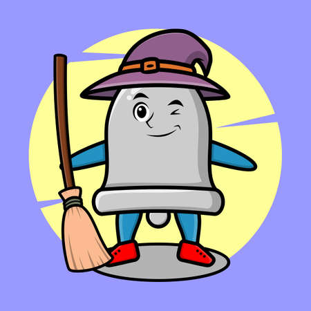 Bell mascot cartoon as clever student with bell cute style design for t-shirt, sticker, logo elementのイラスト素材