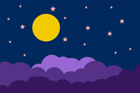 Flat style illustration yellow moon stars and blue clouds background design. Good to use for banner, social media template, poster and flyer template, etc.のイラスト素材