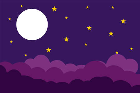Flat style illustration white moon stars and blue clouds background design. Good to use for banner, social media template, poster and flyer template, etc.のイラスト素材