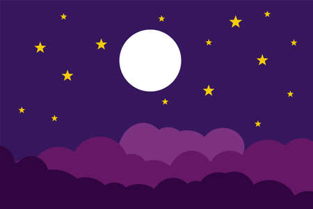 Flat style illustration white moon stars and blue clouds background design. Good to use for banner, social media template, poster and flyer template, etc.のイラスト素材