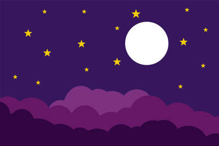Flat style illustration white moon stars and blue clouds background design. Good to use for banner, social media template, poster and flyer template, etc.のイラスト素材
