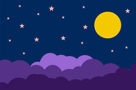 Flat style illustration yellow moon stars and blue clouds background design. Good to use for banner, social media template, poster and flyer template, etc.のイラスト素材