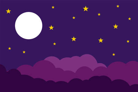 Flat style illustration white moon stars and blue clouds background design. Good to use for banner, social media template, poster and flyer template, etc.のイラスト素材