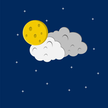 Flat style illustration orange moon stars and orange clouds background design. Good to use for banner, social media template, poster and flyer template, etc.のイラスト素材