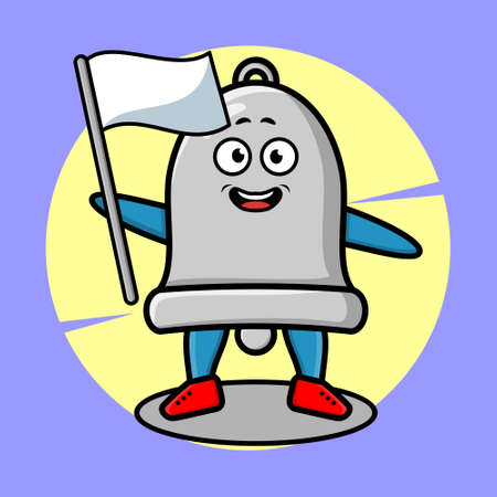 Bell mascot character with white flag and cute style design for t-shirt, sticker, logo elementのイラスト素材
