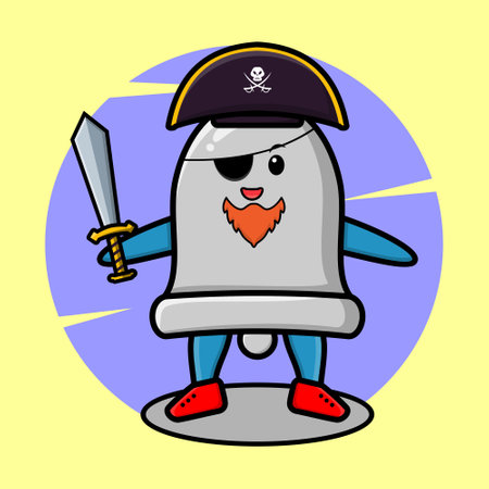 Bell mascot character with white flag and cute style design for t-shirt, sticker, logo elementのイラスト素材