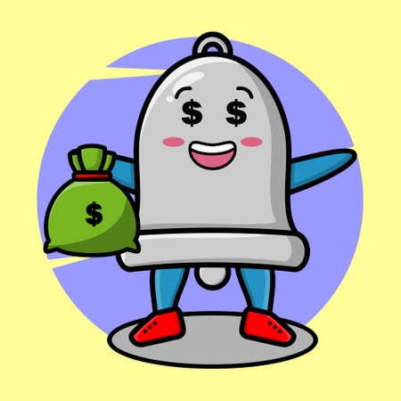 Crazy rich bell mascot cartoon with bank sack shaped funny style design for t-shirt, sticker, logo element for t-shirt, sticker, logo elementのイラスト素材
