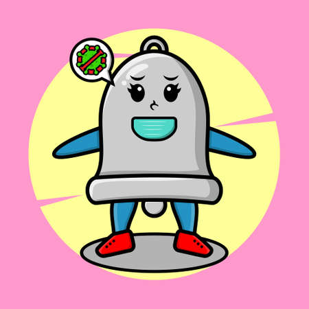 Cartoon mascot illustration bell using mask to prevent corona virus in cute style design for t-shirt, sticker, logo element, posterのイラスト素材