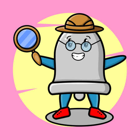 Bell detective cartoon character is searching with magnifying glass and cute style design for t-shirt, sticker, logo elementのイラスト素材