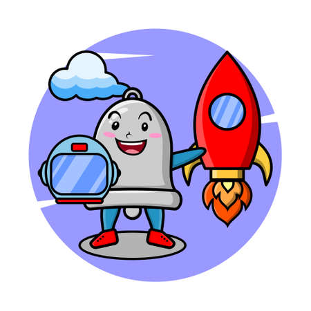 Bell mascot cartoon character as astronaut with rocket, helm, and cloud in cute style for t-shirt, sticker, logo element, posterのイラスト素材