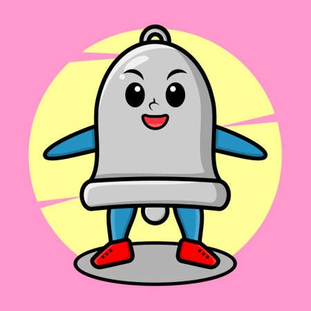 Cartoon bell character with happy expression in cute style design for t-shirt, sticker, logo element, posterのイラスト素材