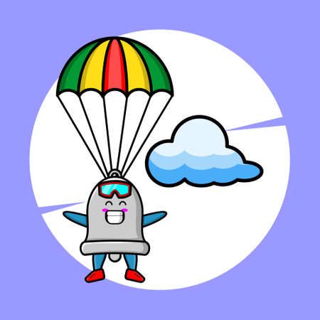 Bell mascot cartoon is skydiving with parachute and happy gesture cute style design for t-shirt, sticker, logo elementのイラスト素材