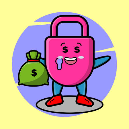 Cute cartoon Crazy rich lock with bank sack shaped funny in modern design for t-shirt, sticker, element for t-shirt, sticker, elementのイラスト素材
