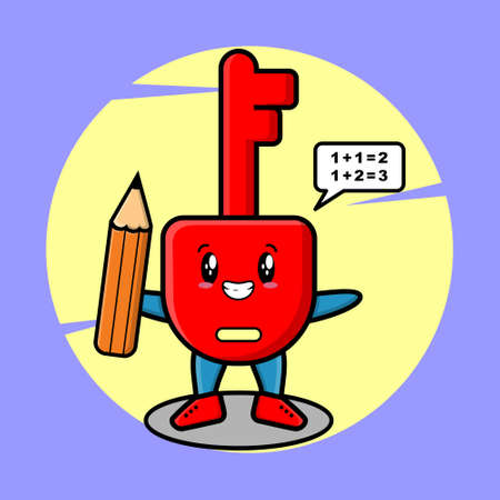 Padlock key cute cartoon clever student with pencil style design for t-shirt, sticker, logo elementのイラスト素材