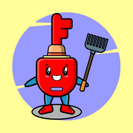 Cute cartoon Agricultural worker padlock key with pitchfork vector image cute modern style design for t-shirt, sticker, logo elementのイラスト素材