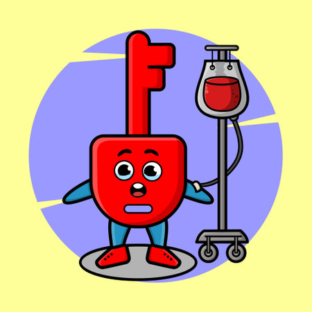 Cute cartoon illustration of padlock key having blood transfusion with cute modern style design for t-shirt, sticker, logo elementのイラスト素材