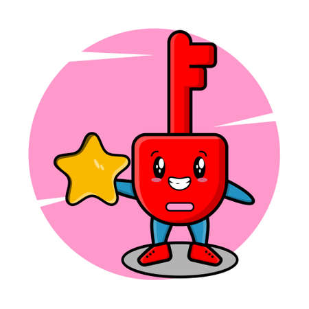 Cute cartoon mascot character padlock key mascot holding big golden star in cute modern style design for t-shirt, sticker, logo elementのイラスト素材