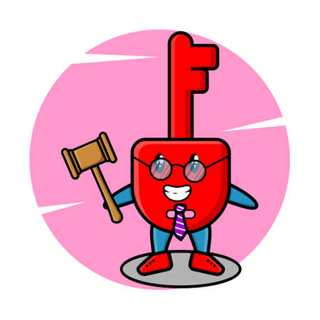 Cute cartoon mascot character wise judge padlock key wearing glasses and holding a hammer with cute modern style design for t-shirt, sticker, logo elementのイラスト素材
