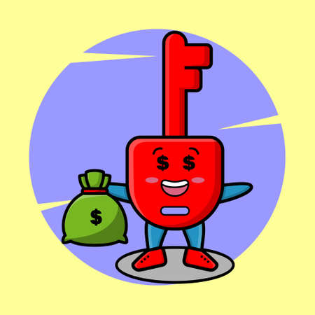 Cute cartoon Crazy rich padlock key with bank sack shaped funny in modern design for t-shirt, sticker, logo elementのイラスト素材
