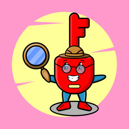 Cute cartoon character Padlock key detective is searching with magnifying glass and cute style design for t-shirt, sticker, logo elementのイラスト素材